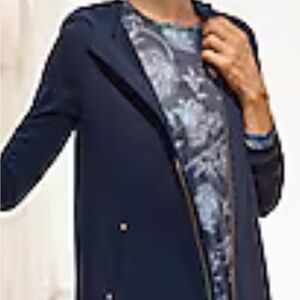 J. Jill Navy Women's Fit Elevate Knit Terry Patch Picket Jacket